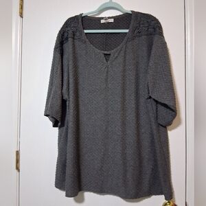 New York Laundry Charcoal Blouse with Textured Swiss Dot Design Size 3X